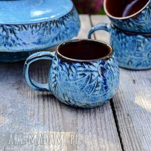 handmade ceramika mały kubek ceramiczny z ptakami | niebieski ptak | ok 250 ml