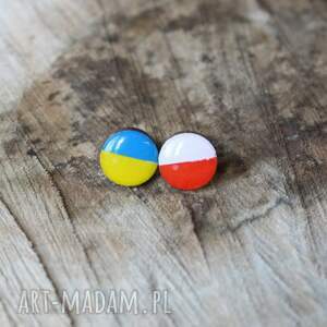dla ukrainy drewniane kolczyki z flagą i polski - mini wspieramy