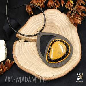 Prezent z jaspisem oceanicznym, wisior skórzany