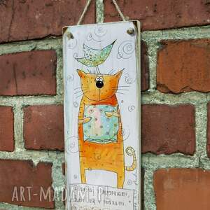 deseczka z sentencją zasypiaj marzeniami budź się planami dom, kot prezent