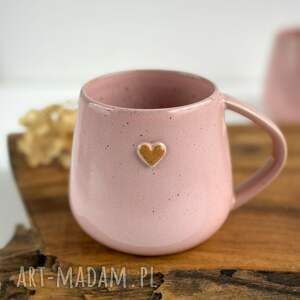 Prezent Kubek Beczułka ręcznie robiony 320 ml - Różowy z sercem