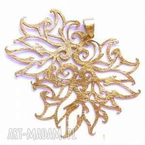 wisiorek srebrny - złote płomyki duże, pozłacany biżuteria prezent