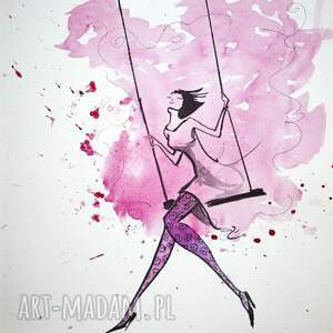 lekkość chwili akwarela artystki plastyka adriany laube huśtawka, kobieta