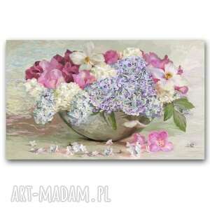 obraz na płótnie bukiet w misie 100x60, kwiaty podarek kwiatami, prezent