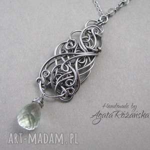 handmade wisiorki wisiorek z ametystem zielonym, wire wrapping