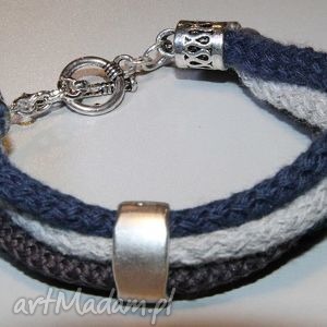 ręcznie zrobione niebiesko - szara bransoletka ze sznurków bawełnianych