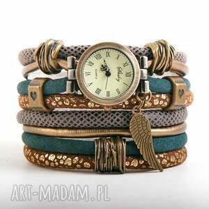 ręczne wykonanie zegarki zegarek - bransoletka w styly retro, zielono - brązowy