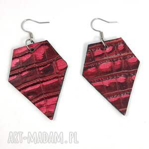 wiśniowo - różowe kolczyki z naturalnej skóry