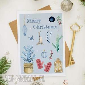 kartka bożonarodzeniowa merry christmas niebieska, boże narodzenie, kartki