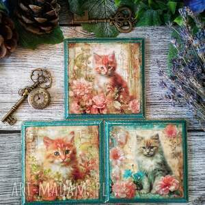 Dekoracyjne podkładki decoupage Magiczne Kotki, vintage