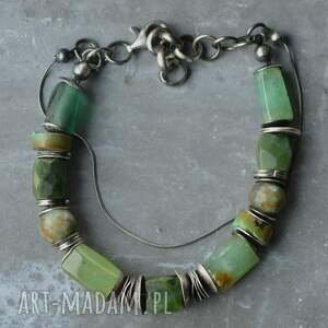 srebrna bransoletka z chryzoprazem, nefrytem, epidotem