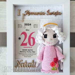 pamiątka chrztu/komunii metryczka, aniołek handmade ramka prezent