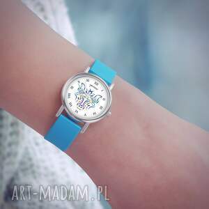 ręczne wykonanie zegarki zegarek mały - byk silikonowy, niebieski