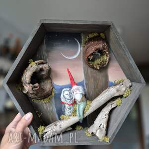 Jesienna diorama 3D z krasnalem i magiczną sową