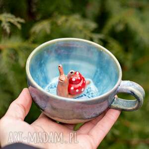 filiżanka do herbaty z figurką ślimaka kawy wietrzny turkus ok 330 ml