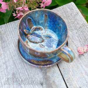 handmade ceramika filiżanka z żółwiem - opal - rękodzieło - ok 350 ml