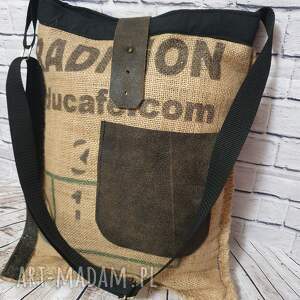 torba z worka po kawie i skóry - unikat, juta, unisex eko