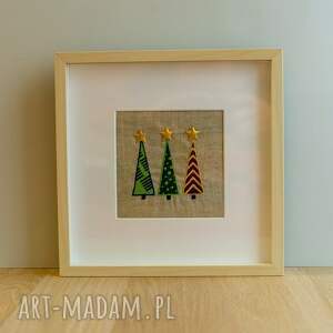 haftowany obrazek - choinki, święta, świąteczny prezent