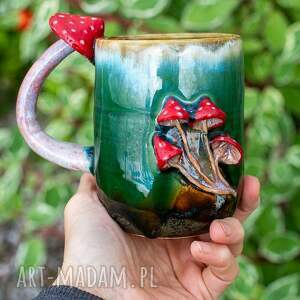 Duży kubek z muchomorkiem 600 ml - ceramika handmade
