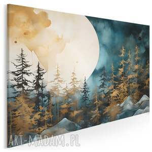 obraz na płótnie - krajobraz las księżyc drzewa pełnia 120x80 cm 115701