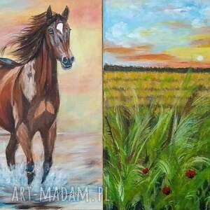 Prezent ZESTAW RĘCZNIE MALOWANYCH OBRAZÓW - DYPTYK PULS NATURY