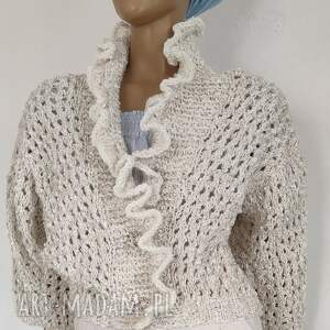 Rozpinany, krótki sweter kardigan, ażur, bawełna 90%