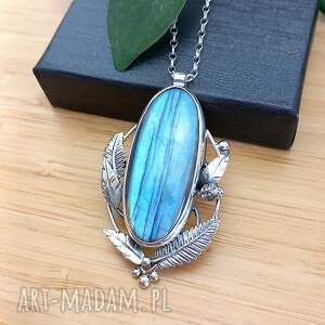 pod choinkę prezent, niebo nad lasem, labradoryt, leśny, naszyjnik srebrny