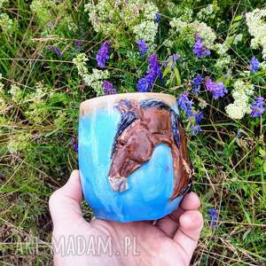 handmade ceramiczny kubek z koniem - turkusy gniady średni głowa, ceramika