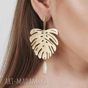 Botaniczne z perłami c947, liście, duże kolczyki