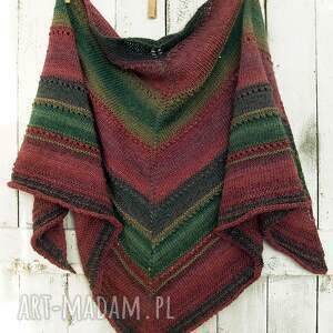 chusta, ręcznie robiona, buraczkowy i ciemna - Dodatki chustki i apaszki