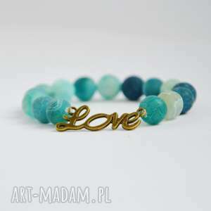 handmade bracelet by sis: zielony agat ozdobiony napisem love