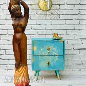 Turkusowa szafka z mandalą, orientalna, ciekawe uchwyty, wysyłka