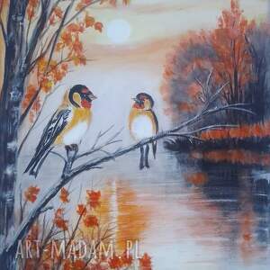 OBRAZ RĘCZNIE MALOWANY AKRYLOWY JESIENNY DWUGŁOS - 30x24cm