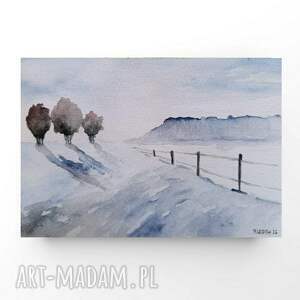 zima - akwarela formatu A5, pejzaż