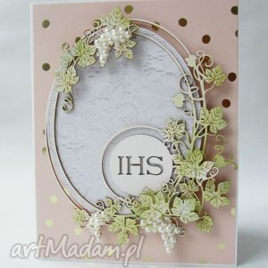 ręczne wykonanie scrapbooking kartki pierwsza komunia z odrobiną złota