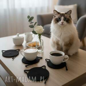 podkładki pod kubek ze sznurka koty rękodzieło na prezent ps23