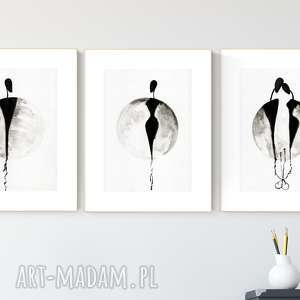 zestaw 3 oryginalnych grafiki A4 czarno-białych, elegancki minimalizm