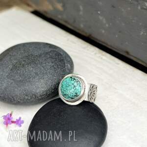turkus codzienny - pierścionek z turkusem, szeroka obrączka, prezent