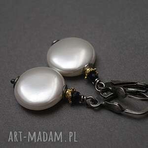 handmade perłowe medaliony /sapphire/ - kolczyki