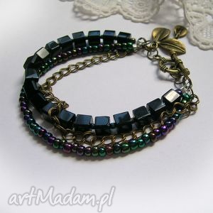 handmade onyks, metallic rainbow iris - bransoletka