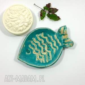 ręczne wykonanie ceramika mydelniczka "turkusowa ryba"