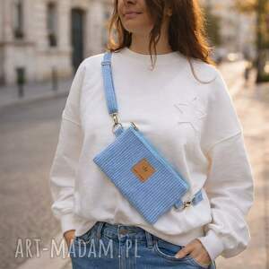 sabi tatka sztruksowa mini nerka saszetka na telefon błękitna torebki