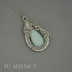 duży wisior amazonit unikatowy wire wrapping, prezent dla niej