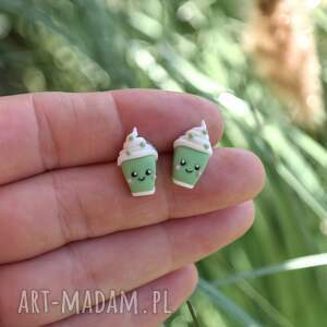 kolczyki kawaii matcha latte - zielona herbata w kubeczku handmade