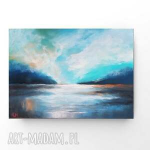 Pejzaż w pastelach suchych 18 x 24 cm - turkus i pomarańcz