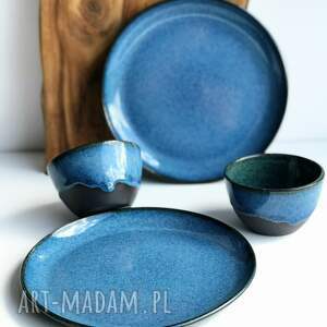 handmade ceramika zestaw dla dwojga - czarka plus talerz - borówka