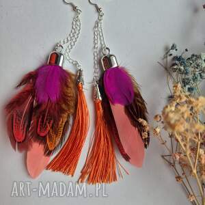 Kolczyki kolorowe energetyczne pióra duże lekkie wykonane