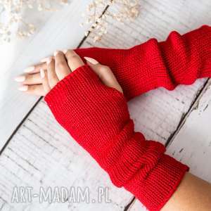 mitenki jasnoczerwone, rękawiczki prezent dla pań unikatowe dodatki