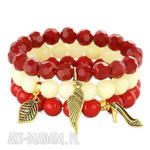 handmade red & cream set with pendants