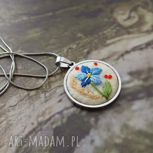 ręcznie haftowany wisior dla laury stal szlachetna, boho biżuteria, bez niklu